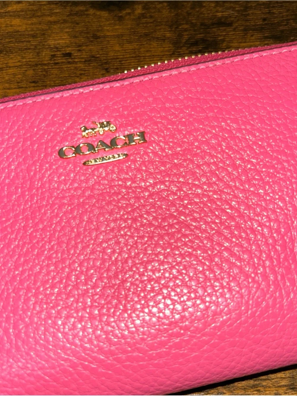 Coach Pink Pebbled Leather Zip Wallet